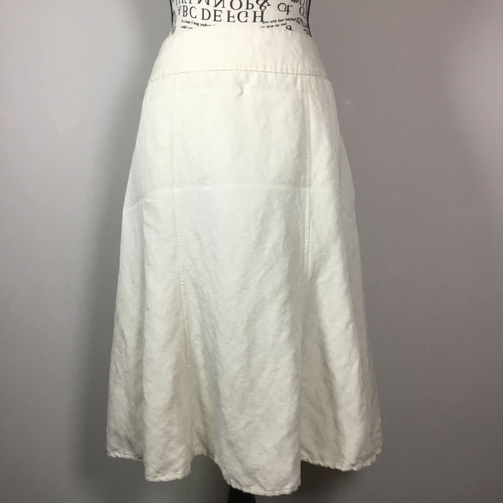 Cream midi linen blend skirt fairycore coastal summer gauzy waist 34” L(14)